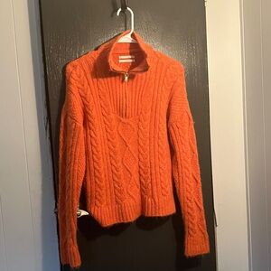 Anthropologie Orange Cable Knit Turtleneck Sweater